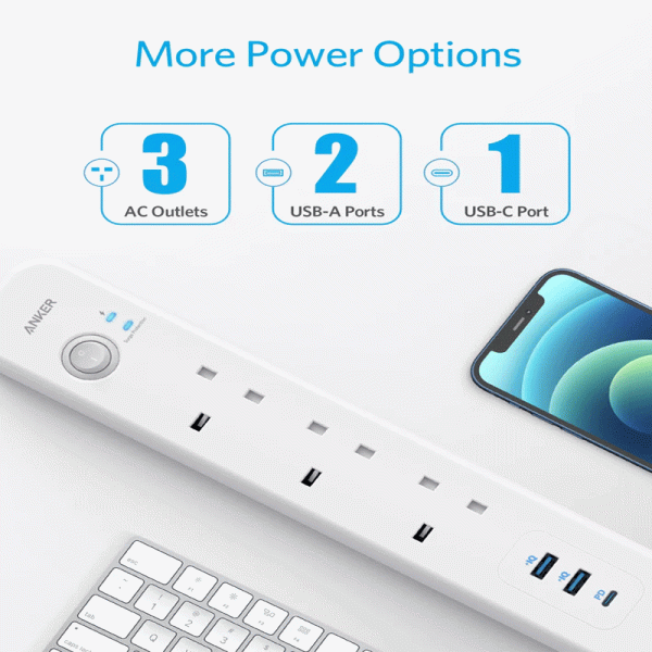 Anker PowerExtend USB-C 6-in-1 3 PowerStrip - White on Sale