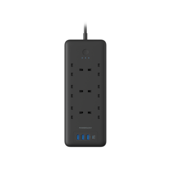 Powerology Multi-Port Power Strip - 48W   6AC   USB   UK Plug Discount