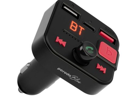 Porodo Blue Wireless FM Transmitter with Dual QC3.0 & Type-C Port -  Black Online