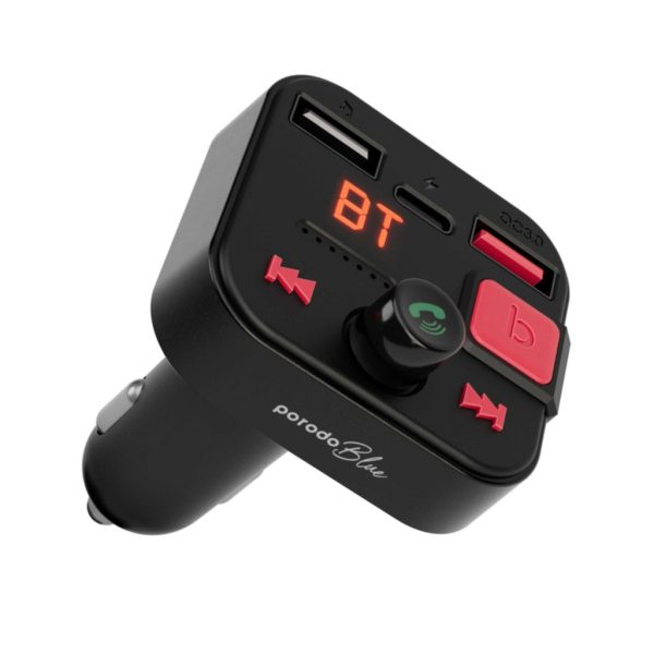 Porodo Blue Wireless FM Transmitter with Dual QC3.0 & Type-C Port -  Black Online