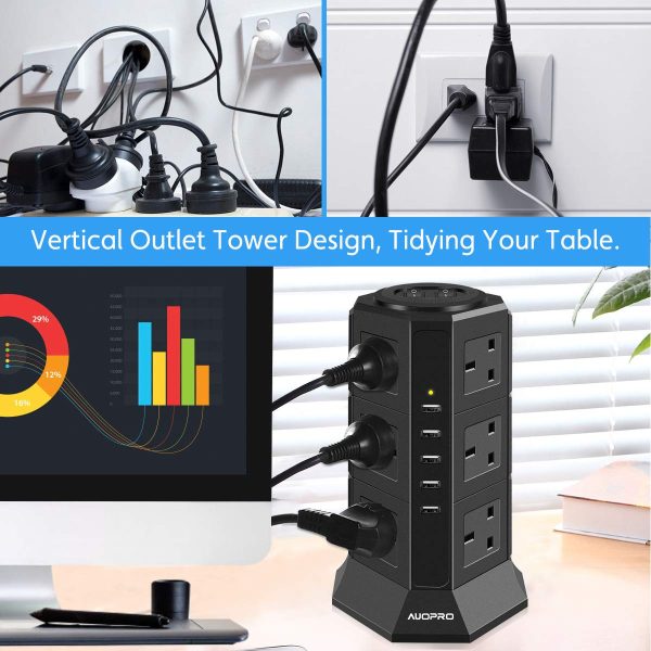 Vertical Power Socket Outlets with 4 USB-A & 1 USB-C Ports Online Sale