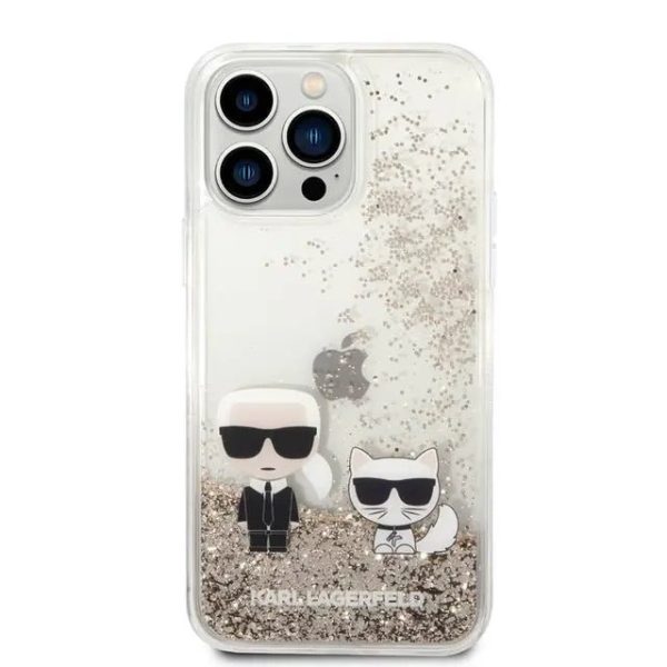 Karl Lagerfeld Liquid Glitter Case and Karl Choupette Head for Apple iPhone 14 Pro - Gold Online Hot Sale