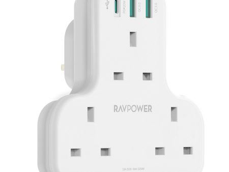 RAVPower Pioneer 20W 3 port charger with 3 AC plug - White For Discount