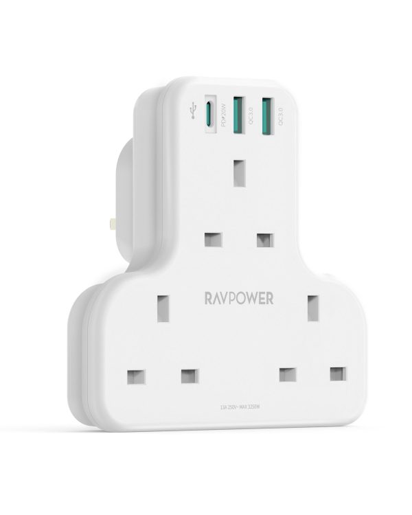 RAVPower Pioneer 20W 3 port charger with 3 AC plug - White For Discount