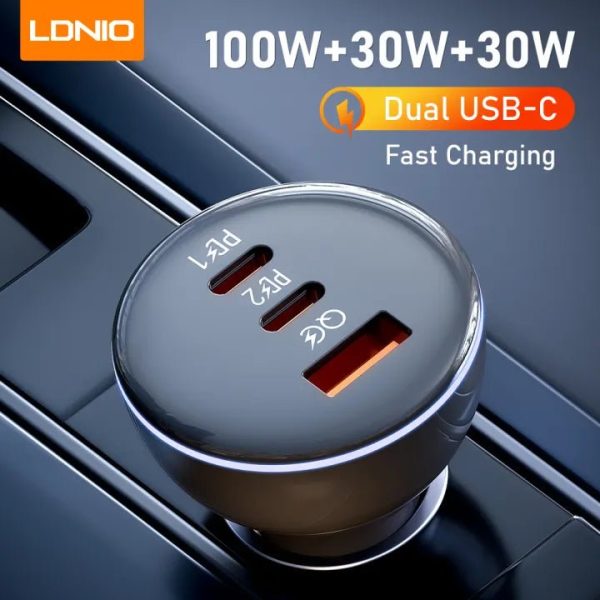 Ldnio Car Charger 160W USB + 2 PD with USB-C Cable Black – C102 For Discount