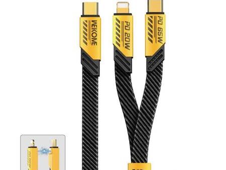 WEKOME WDC-189 Mecha Series - 2in1 USB-C to Lightning + USB-C 65W Fast Charging Cable 1.2 Meter   Yellow Sale