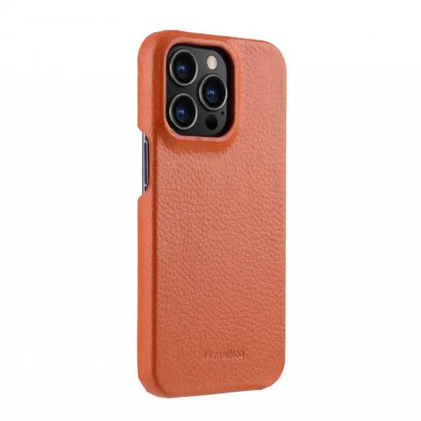 Melkco Back Snap Series Lai Chee Pattern Premium Leather Snap Cover Case - Apple iPhone 13 Pro Max 6.7    Orange For Discount