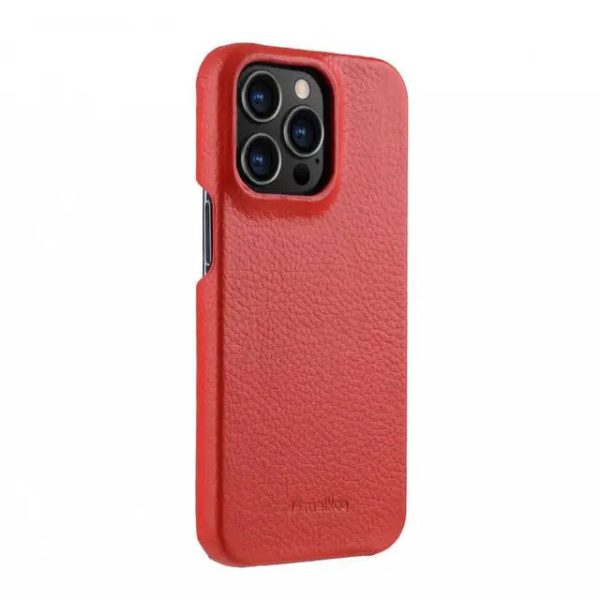 Melkco Back Snap Series Lai Chee Pattern Premium Leather Snap Cover Case - Apple iPhone 13 Pro Max 6.7    Red Supply