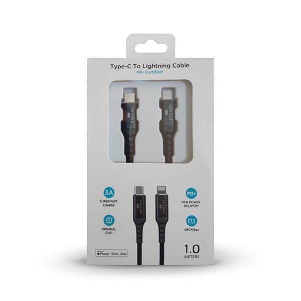 Engage PD 18W Fast Charging MFI certified Type-C to Lightning Cable 1 Meter - Black For Sale