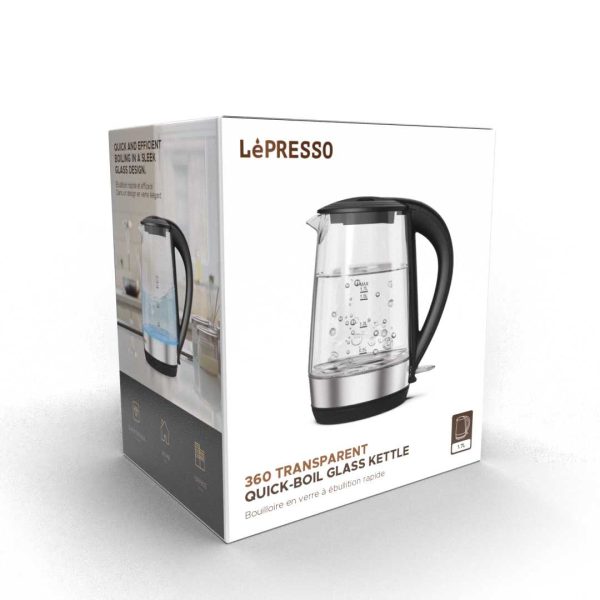 LePresso 360 Transparent Quick-Boil Glass Kettle - Black Cheap