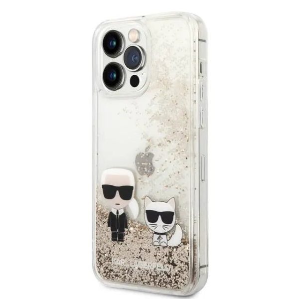 Karl Lagerfeld Liquid Glitter Case and Karl Choupette Head for Apple iPhone 14 Pro - Gold Online Hot Sale