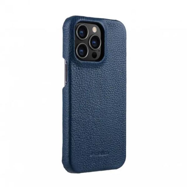 Melkco Back Snap Series Lai Chee Pattern Premium Leather Snap Cover Case - Apple iPhone 13 Pro Max 6.7    Dark Blue For Sale