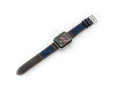 Apple Watch Bands 42 44 45 49mm - Blue Jean With Black Leather For Sale