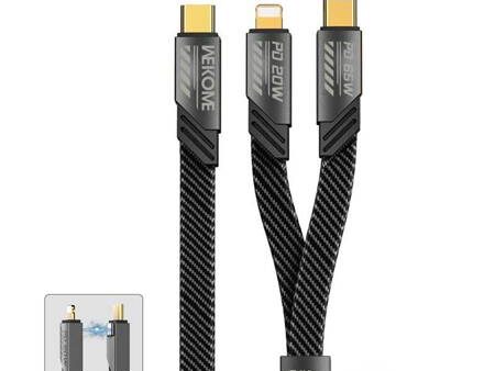 WEKOME WDC-189 Mecha Series - 2in1 USB-C to Lightning + USB-C 65W Fast Charging Cable - 1.2 Meter   Black Fashion