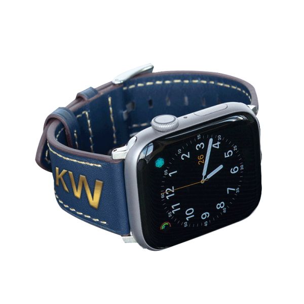 Apple Watch Bands 42 44 45 49mm - Dark Blue Leather For Sale