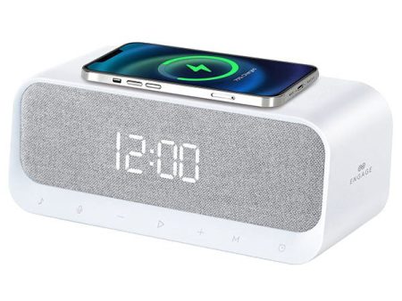 ENGAGE Multifuncation Speaker Digital Alarm Clock - 1200mAh   Bluetooth   USB   AUX   Type-C - White Online Sale