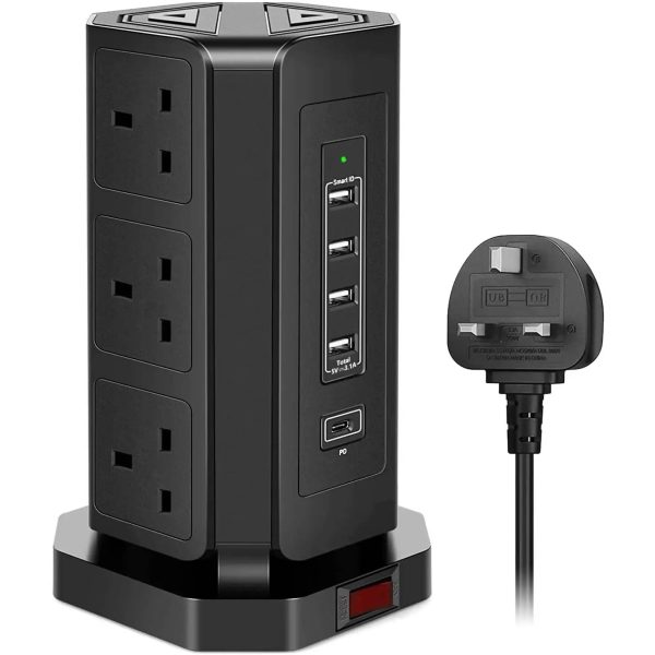 Vertical Power Socket Outlets with 4 USB-A & 1 USB-C Ports Online Sale