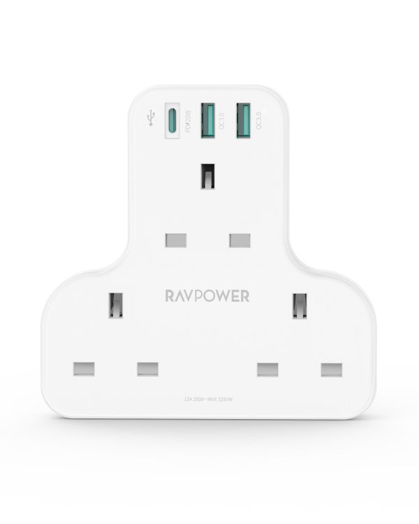 RAVPower Pioneer 20W 3 port charger with 3 AC plug - White For Discount