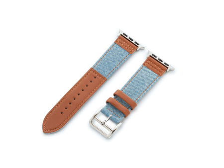 Apple Watch Bands 38 40 41mm - Light Blue Jean With Black Leather Hot on Sale