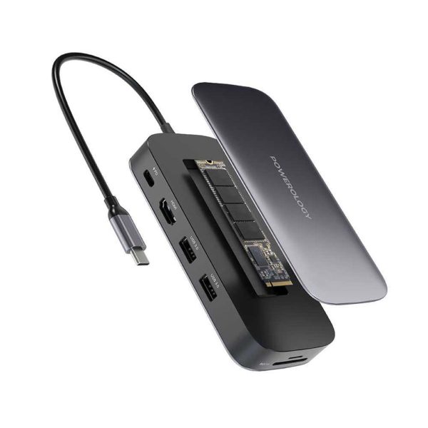 Powerology USB-C Hub - 256GB SSD Drive   100W - Gray Cheap