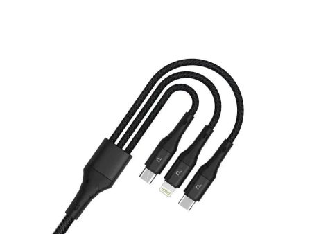 Pawa Braided 3 IN 1 Cable 60W   1.2M - Black For Cheap