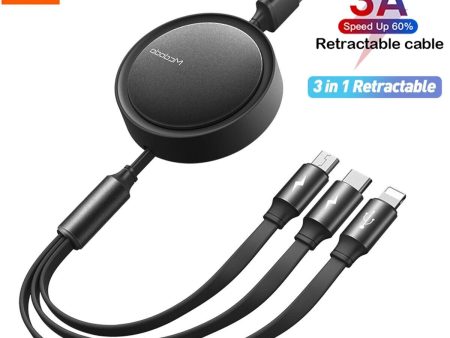 Mcdodo 3 in 1 Retractable Flat Cable Adjustable Length Universal – Black Online Sale