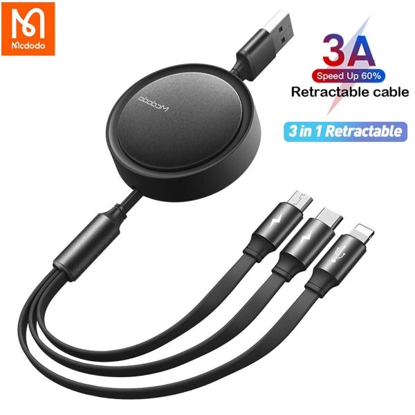 Mcdodo 3 in 1 Retractable Flat Cable Adjustable Length Universal – Black Online Sale