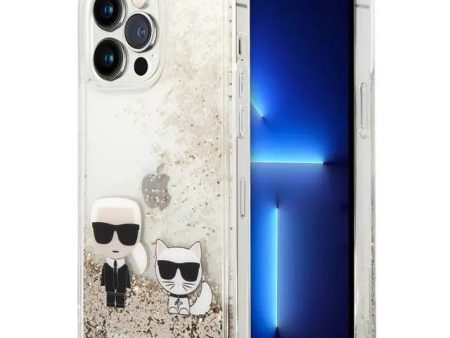 Apple iPhone 14 Pro Max - Gold Karl Lagerfeld  Liquid Glitter Case and Karl and Choupette Head For Sale