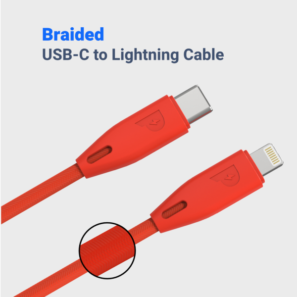 Powerology Braided USB-C to Lightning Cable - 2m   Red Hot on Sale