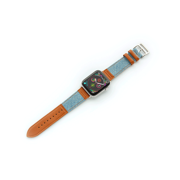 Apple Watch Bands 38 40 41mm - Light Blue Jean With Black Leather Hot on Sale