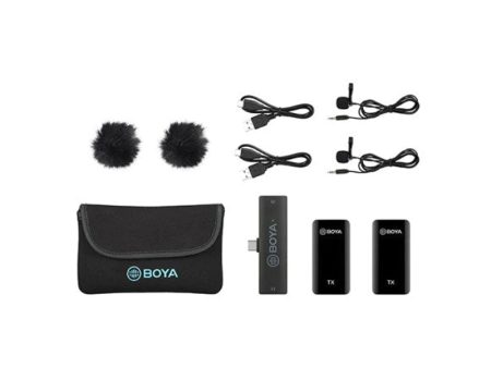 BOYA 2.4GHz Wireless Microphone for mobile device like smartphone, PC, tablet (2transmitters+1receiver with Type-C  jack) - Black Online Sale