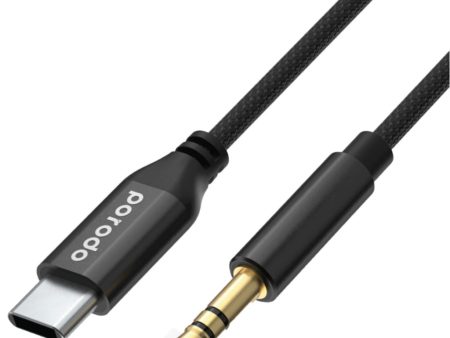 Porodo Braided Aluminum Type-C to 3.5mm AUX Cable 1.2M - Black Hot on Sale