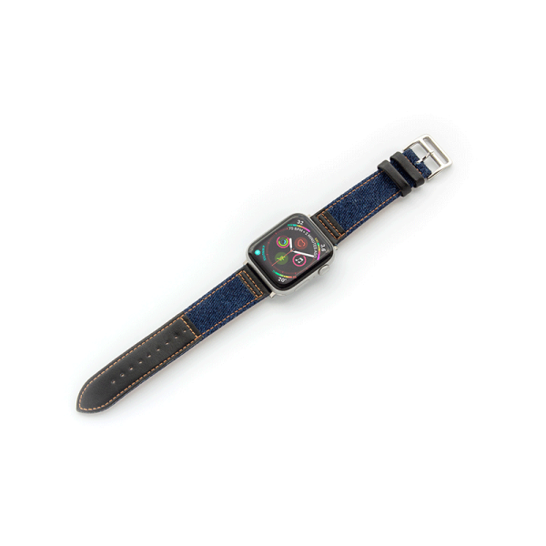 Apple Watch Band 38 40 41 mm - Blue Jean With Black Leather on Sale