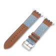 Apple Watch Bands 42 44 45 49mm - Light Blue Jean With Black Leather For Sale