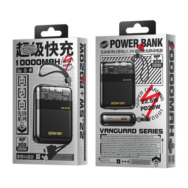 Wekome WP-309 10000mAh 22.5W Super Fast Charge Power Bank with Cable - Black Online Sale