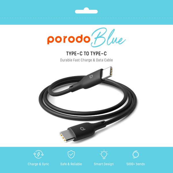 Porodo Blue PVC Type-C to Type-C 60W Durable Fast Charge & Data Cable - 1m 3.2ft    Black Online