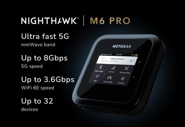 Netgear Nighthawk M6 Pro 5G mmWave WiFi 6E Mobile Hotspot Router, Up to 8Gbps, Unlocked Supply