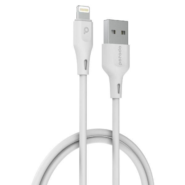 Porodo USB Cable Lightning Connector Durable Fast Charge and Data Cable (2M 2.4A) - White on Sale