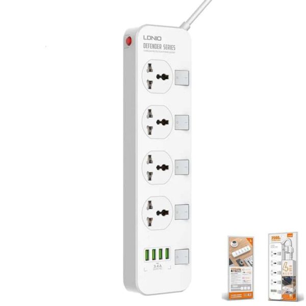 Ldnio 2500W Power Extension With 4 USB-A Ports & 4 Power Sockets Sc4408 Online Hot Sale