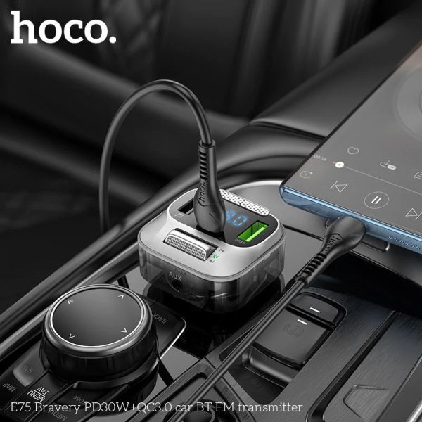 Hoco E75 30W PD USB QC3.0 Car Bluetooth MP3 FM Transmitter Charger – Black Hot on Sale