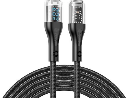 Hoco U115 Lightning to Type C PD 20W Transparent Data Cable With Display – 1.2 Meter   Black Cheap