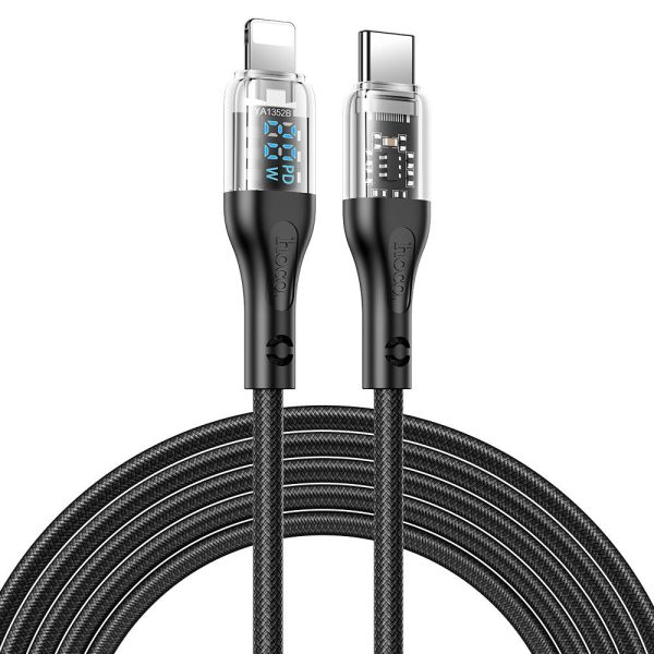 Hoco U115 Lightning to Type C PD 20W Transparent Data Cable With Display – 1.2 Meter   Black Cheap