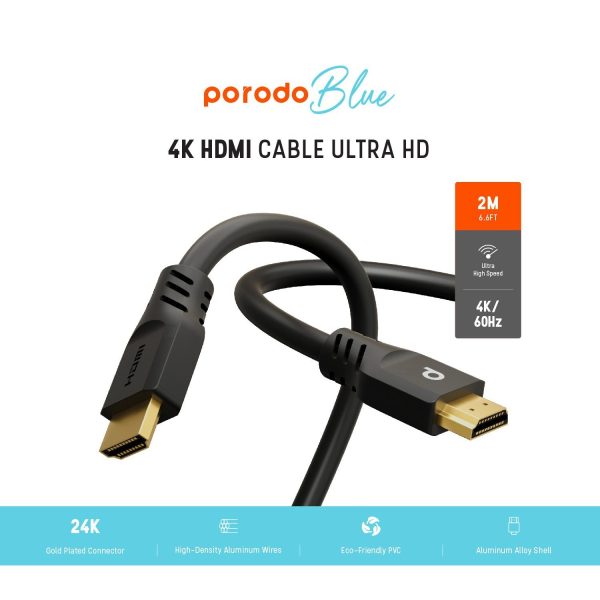 Porodo Blue 4K 60Hz HDMI Cable Ultra HD (2m 9.8ft) - Black Discount