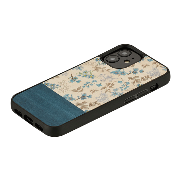 Wooden Case For iPhone 12 & 12 Pro - Blue Flower For Sale