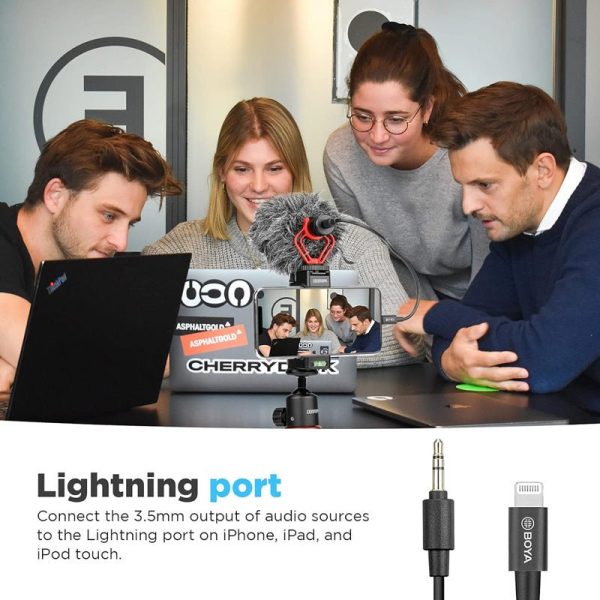 BOYA BY-K1 3.5mm TRS Male Adapter Cable - 3.5mm   ‎Lightning - Black on Sale