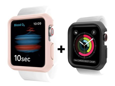 Itskins Spectrum Bumper Case - 44mm   Apple Watch SE   6   5   4   Light Pink & Black - Pack of 2 For Sale