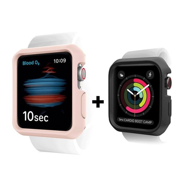 Itskins Spectrum Bumper Case - 44mm   Apple Watch SE   6   5   4   Light Pink & Black - Pack of 2 For Sale