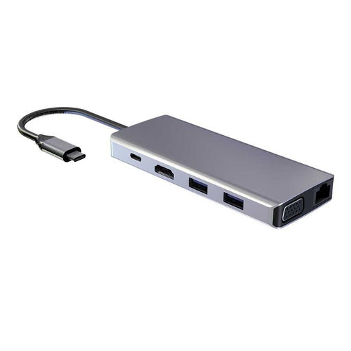 Powerology Hub 11 in 1 - USB-C   VGA   Ethernet   HDMI   Gray For Discount