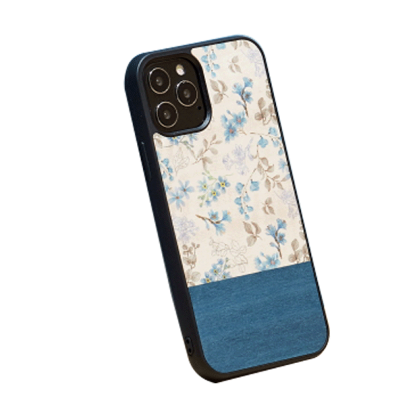 Wooden Case For iPhone 12 & 12 Pro - Blue Flower For Sale