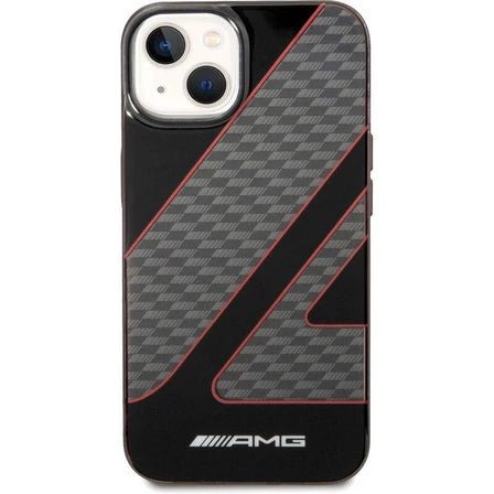 AMG Apple iPhone 14 Pro Transparent Double Layer Case with Checkered Flag Pattern - Red For Sale